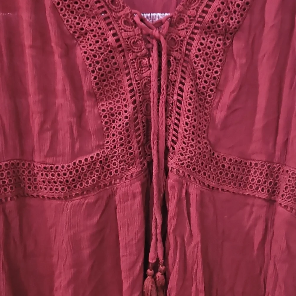 Torrid Burgundy Boho Style Gauzy Womens Top Sz 2 (2X)